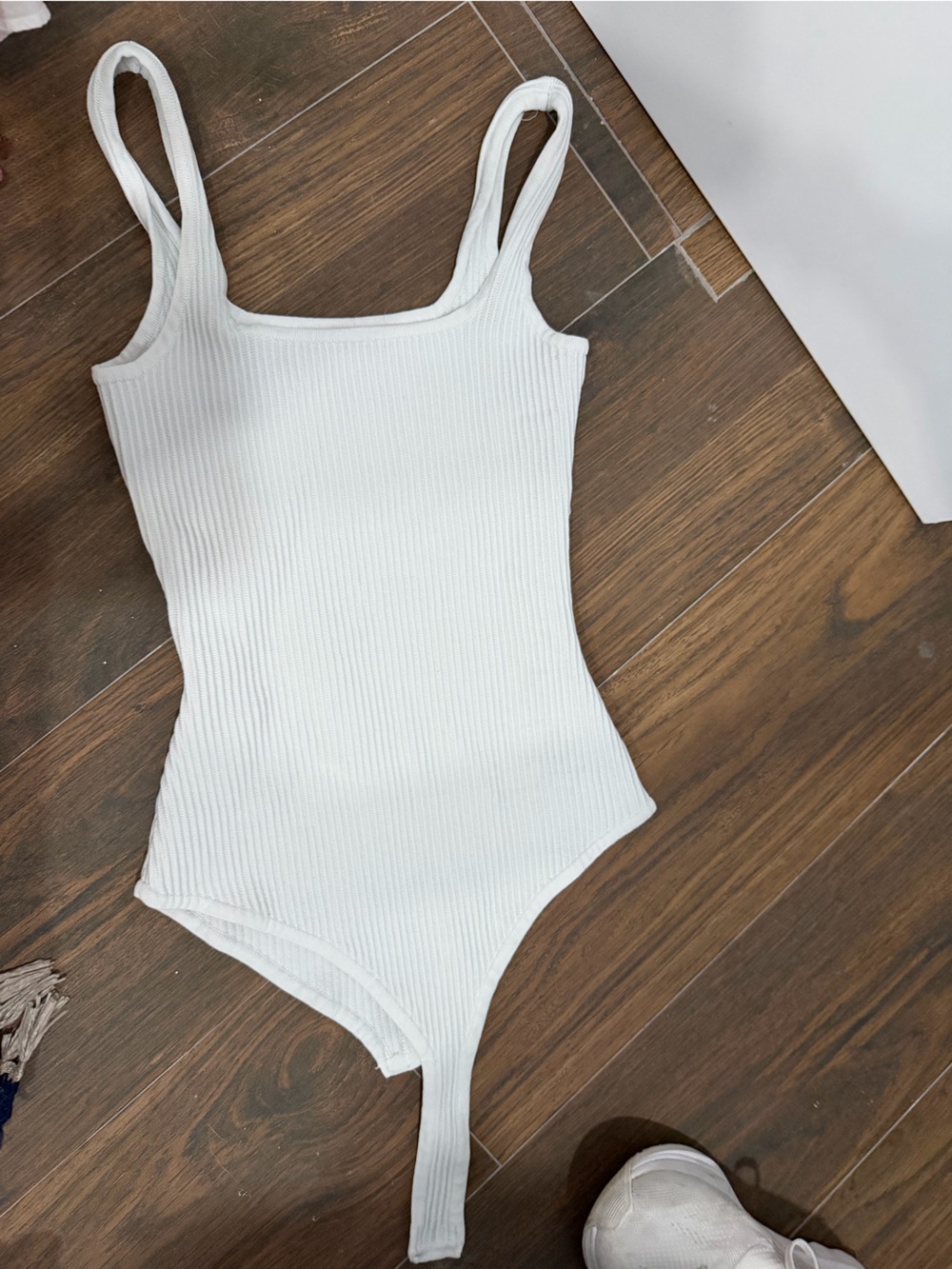 Altar’d state White Ribbed Square-Neck Bodysuit
